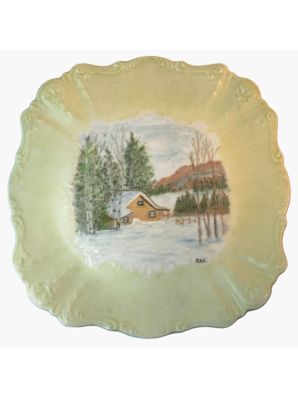 Winter Cabin Mountain Scene Plate Doris Crawford Signed Steamboat Springs Co